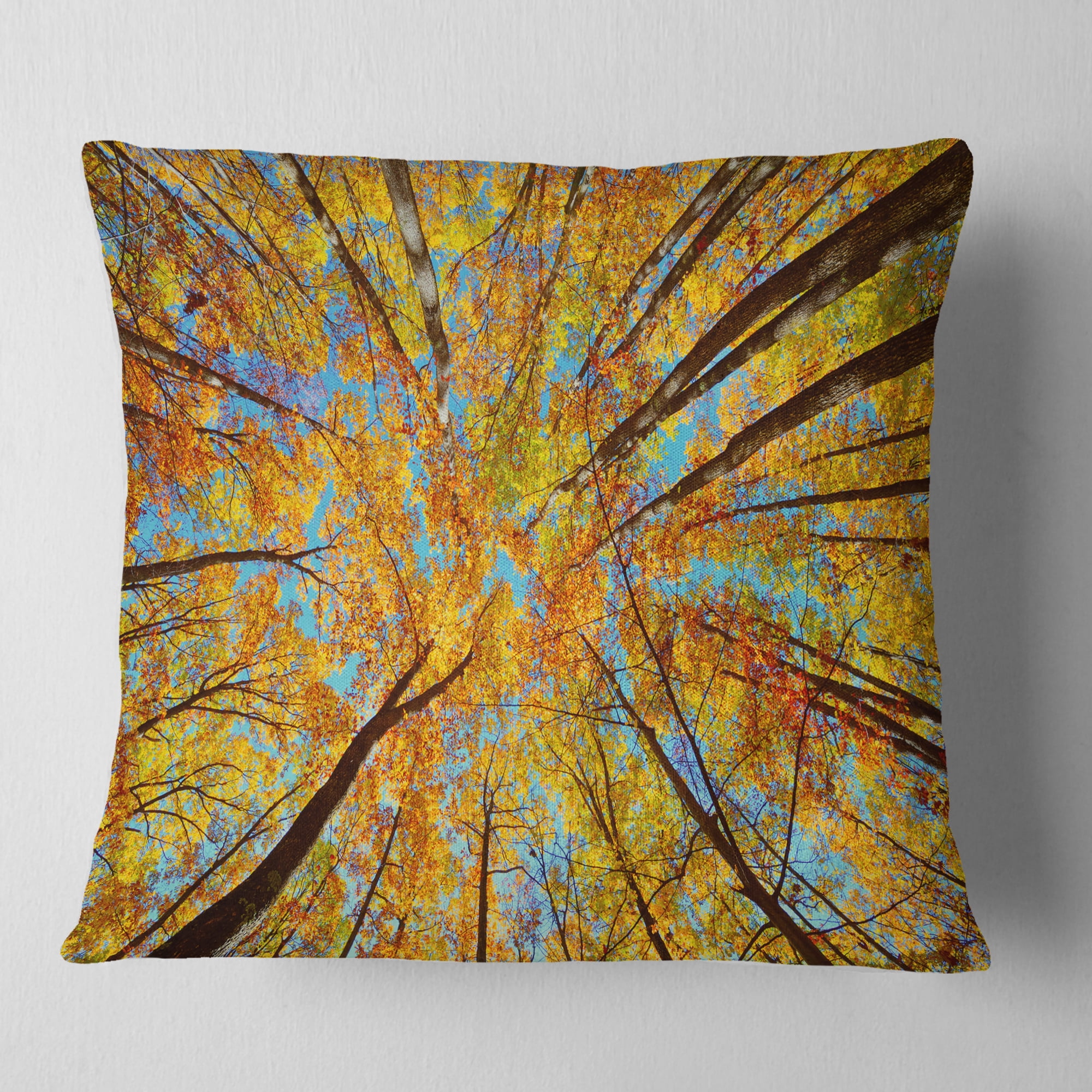 Designart Tree Tops in Autumn Forest - Forest Throw Pillow - 16x16