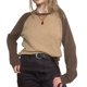 thumbnail image 1 of Marrón L moda ins estilo ropa de mujer mangas raglán roscadas en contraste cuello redondo camiseta de manga larga jersey casual suelto para mujer, 1 of 8