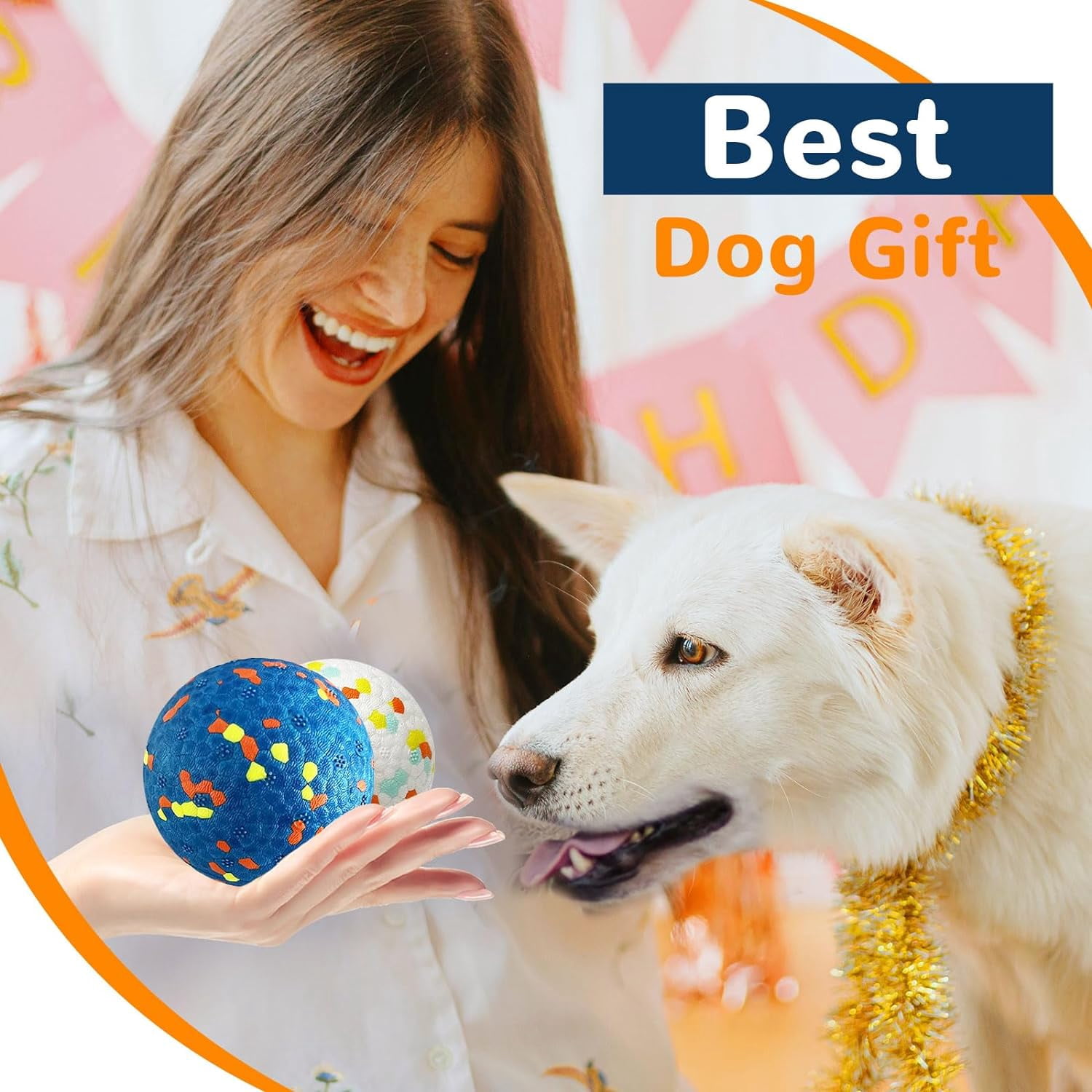 General 2 Pack Dog Balls Toys for Aggressive Chewers Indestructible Tennis Balls for Medium Large Dogs Water Toy Chew Ball Tough Durable Big Dog Toys Bouncing Ball for Dogs to Fetch, Blue+White