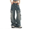 thumbnail image 4 of Endives Women's Wide Leg Jeans Distress Mid Waist Denim Pants Trousers Baggy Pants Fall Trendy, 4 of 7