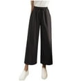 thumbnail image 3 of HVOBTTY Women's Straight Leg Wide Leg Pants, Fall Pants for Women, Women's Casual Solid Color High Waisted Belted Daily Wear Wide Leg Pants Black, M, 3 of 5
