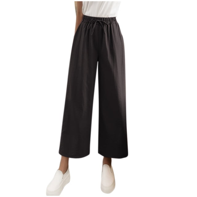 Timegard Pants for Women Wide Leg Elastic High Waist Loose Solid Color Lounge Trousers Summer Lightweight