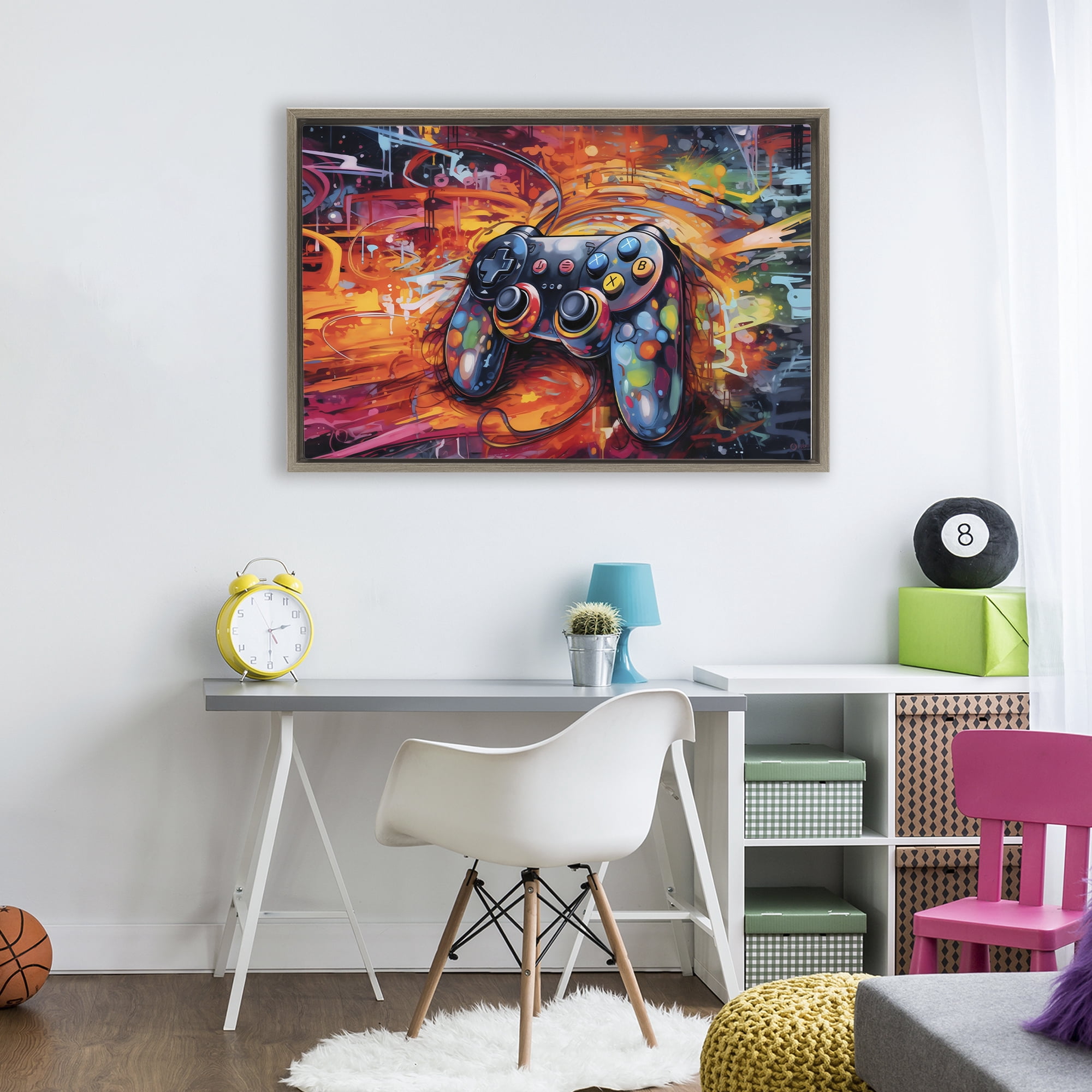 Stupell Industries Gaming Swirl Controller Energy Brown Framed Floater Canvas Wall Art, design by Creative Studio