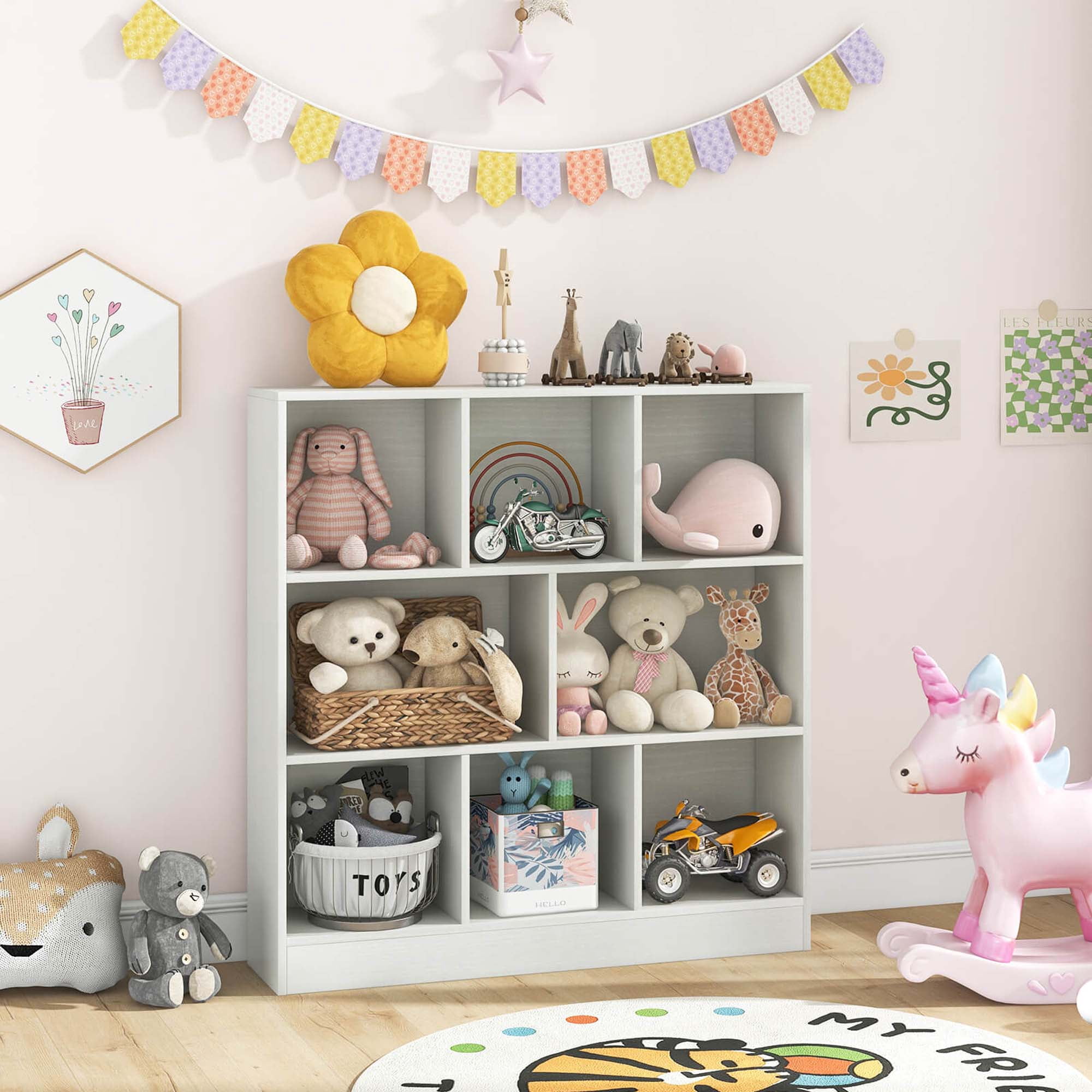Costway 8-Cube Bookcase 41" Wooden Toy Storage Organizer for Kids Bookshelf White