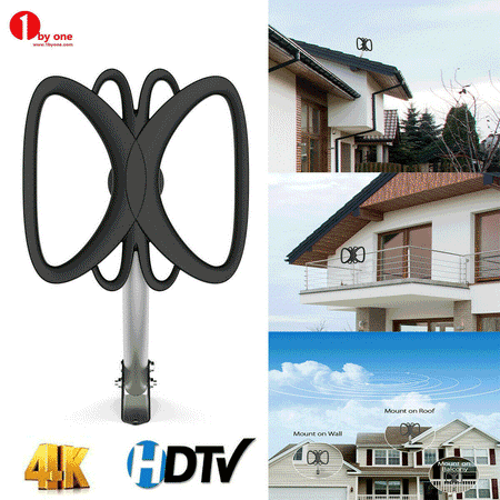 [2019 Newest]1byone 180 Mile Digital HDTV Antenna Indoor/Attic/Outdoor TV Antenna Signal Amplified 4K HD 1080P FM/VHF/UHF Clear Local Channels Freeview with 33ft Coaxial