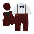 thumbnail image 2 of KYAIGUO 5PCS Baby Newborn Dress Outfits Suits Gentleman Bowtie Shirts +detachable Suspenders Pants+vest+hat Formal Wedding Clothes Sets, 2 of 8