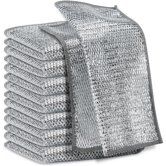 Weymikeze Stain Resistant Silver Stainless Steel Dish Cloths 10 Count