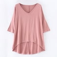 thumbnail image 2 of BLVB Womens Short Sleeve V Neck Pajama Tops Soft Sleep T-Shirt Loose Comfy Base Layer High Low Hem Loungewear, 2 of 6