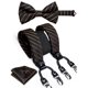 thumbnail image 2 of Tirantes de cuero auténtico con 6 clips para hombre, tirantes elásticos de seda para fiesta de boda de lujo, conjunto de pajarita, correa para pantalones, 2 of 5