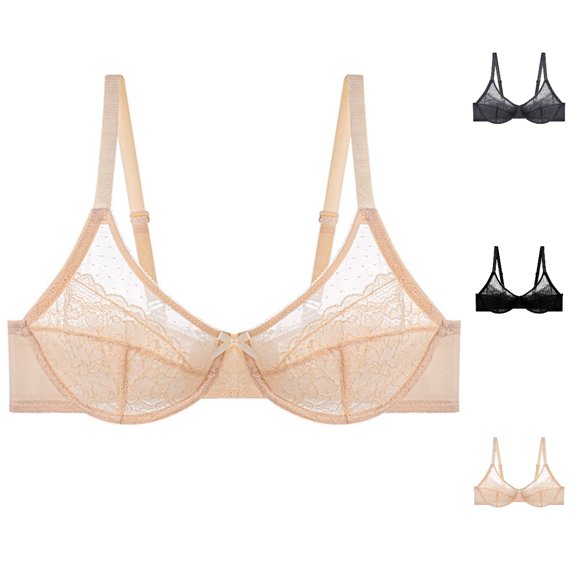 GPOECD Plus Size Bras for Women Lace Bra Underwire Thin Mesh Gathered Full Coverage Push Up for Sagging Bras for Women Underwire,Beige,42D