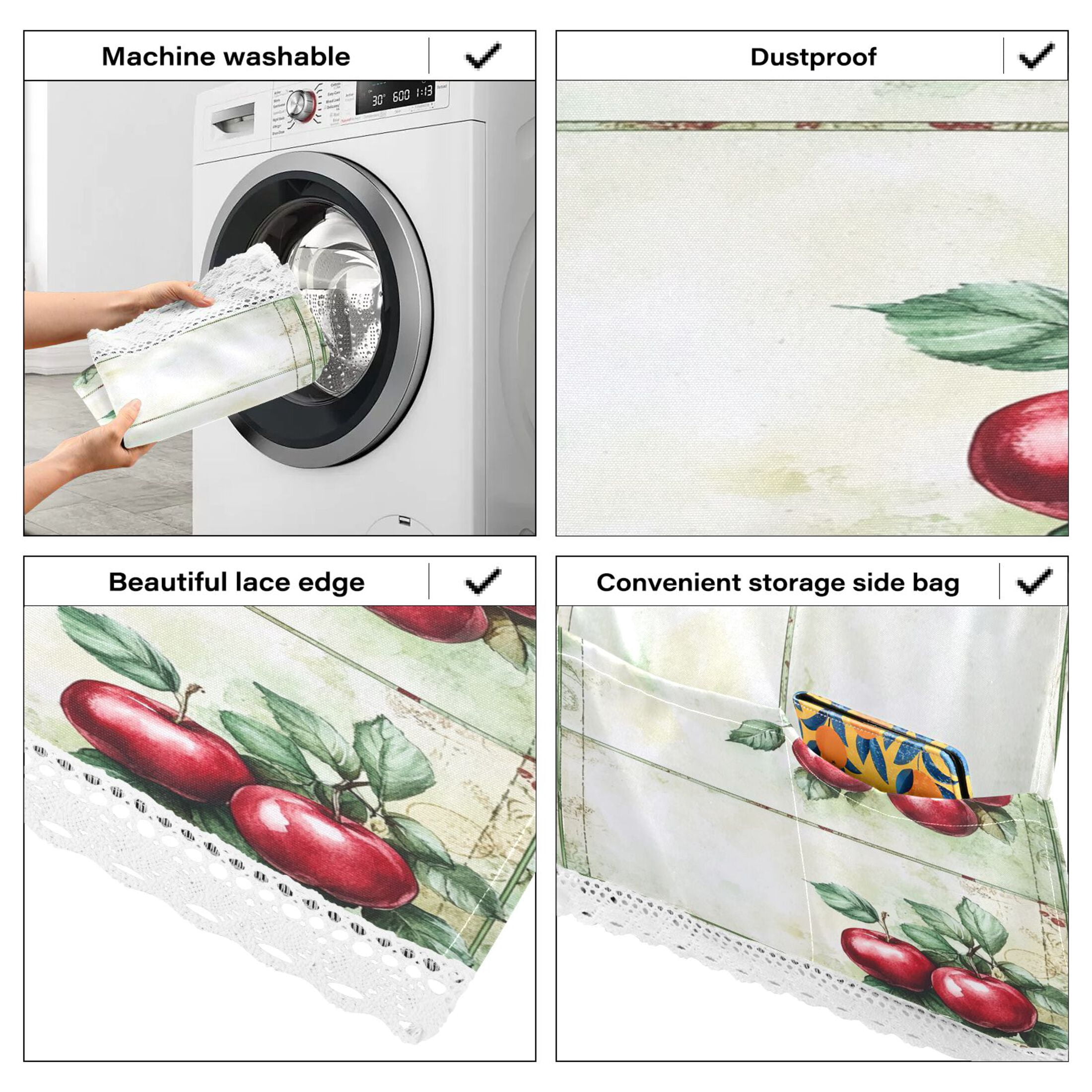 Red FruitWasher and Dryer Covers Dust-Proof and Oil Resistant Fridge Cover with 4 Storage Pockets Washing Machine Top Cover for Laundry Kitchen Home 51.2 x 22 In