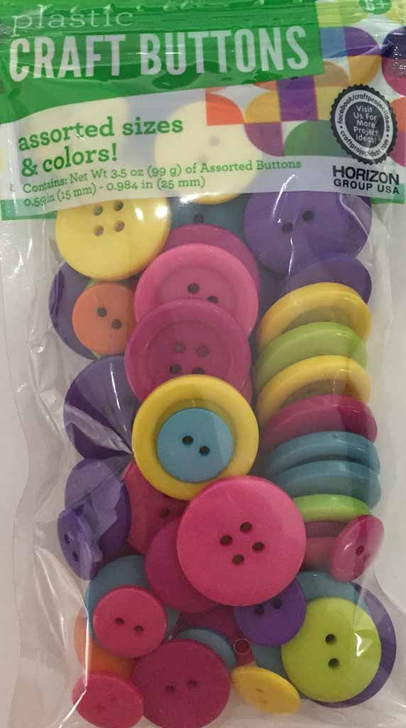 60g Pack Plastic Buttons - Assorted Coloured & Sized Buttons