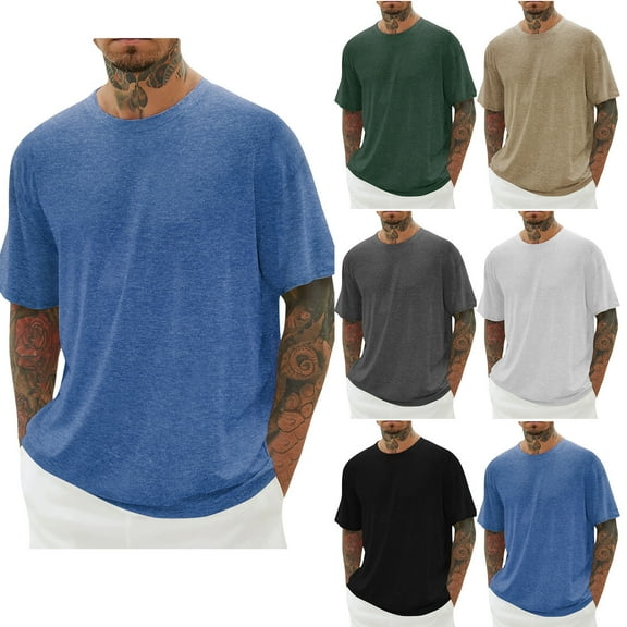 ZRGHAOYLQ Mens Solid T-Shirts Big and Tall Casual Shirt Loose Comfy Short Sleeve Shirts Casual Crewneck Workout Tshirts Plus Size Gym Muscle Tee Tops