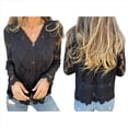 thumbnail image 3 of Blusa de Larga con Botones, Escote en V y Bordado con Recortes, Cárdigan de Media Calada Negro L, 3 of 7