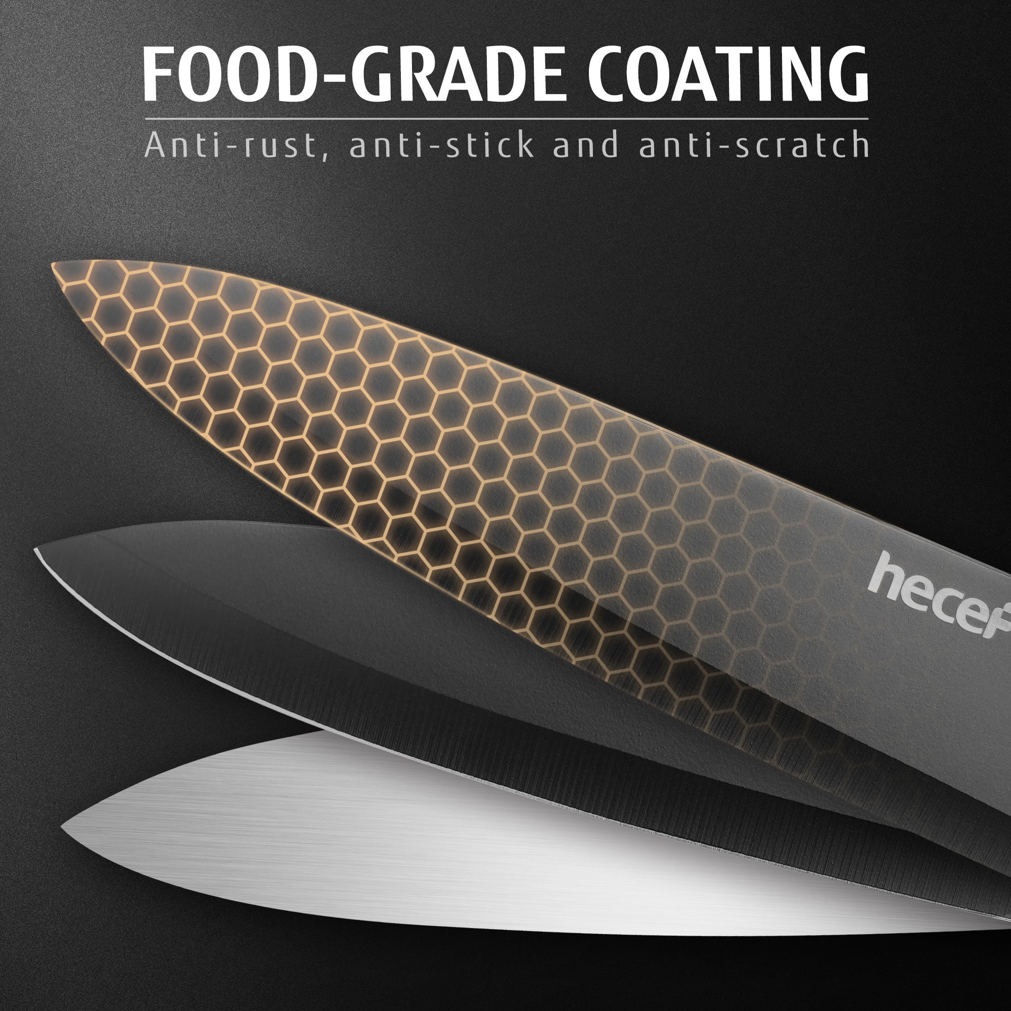 Hecef 15-Piece Kitchen Knife Block Set, Dishwasher Safe Stainless Steel Blades for Cooking and Chopping