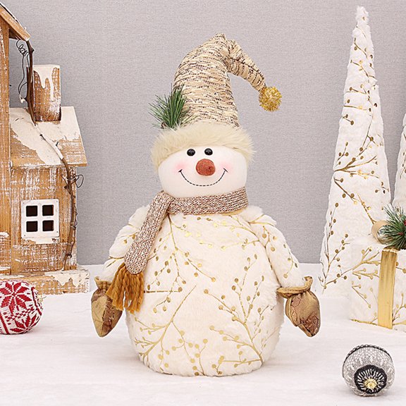 KIHOUT Christmas Winter Decorations, Snowman Plush Doll Ornaments, Handmade White & Gold Snowman Figurines Christmas Tree Ornaments for Xmas Party Festival Home Indoor Table Gift
