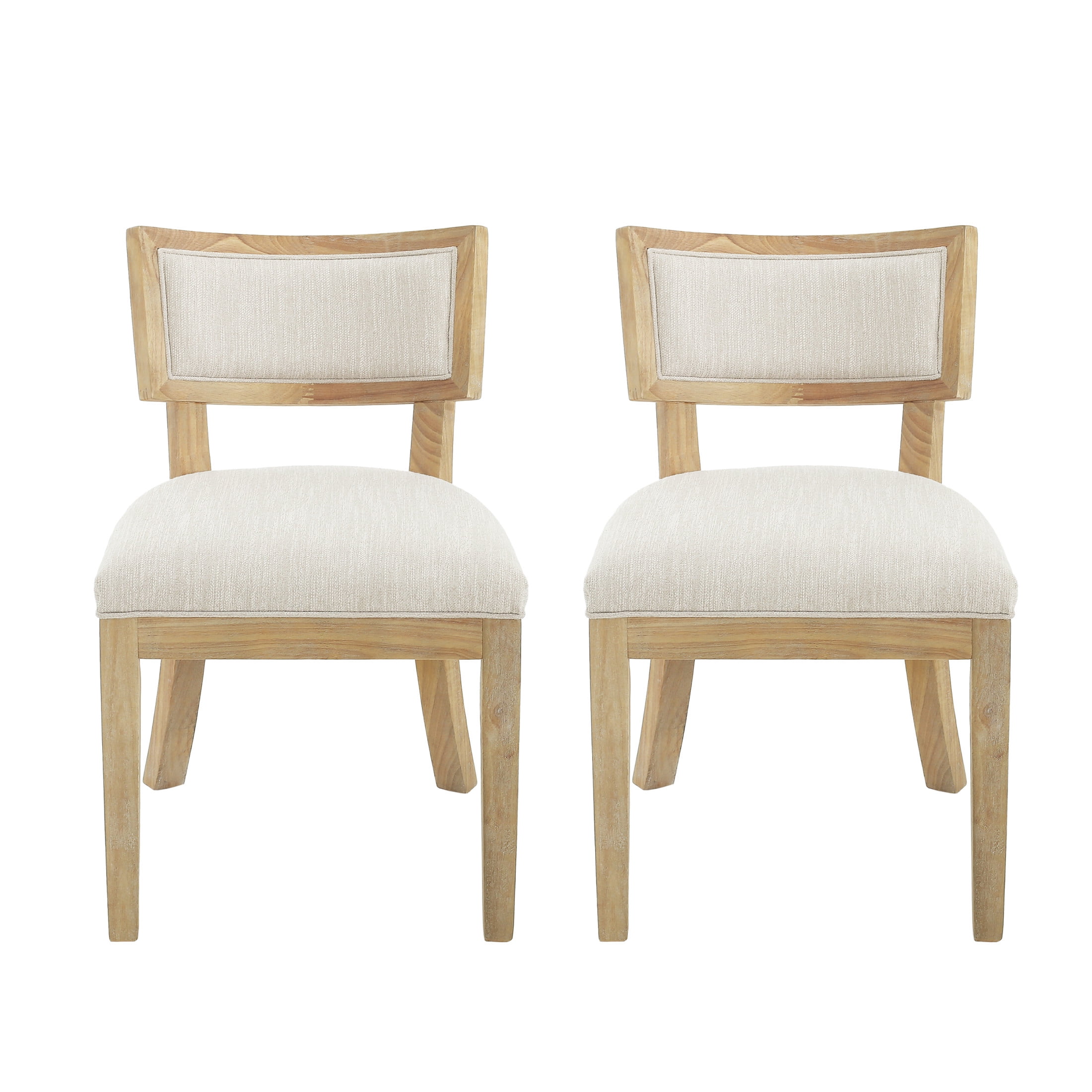 Farmhouse Fabric Upholstered Dining Chairs, Durable Rubberwood Frame, Natural+Beige, Set of 2