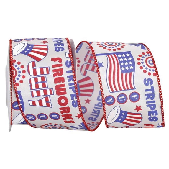 Reliant Ribbon 93236W-653-40F 2.5 in. 10 Yards Fourth of July Fun Wired Edge Ribbon - Red, White & Blue