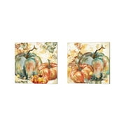 Great Art Now Watercolor Harvest Teal and Orange Pumpkins by Tre Sorelle Studios 2 Piece Canvas Art Set Each 14"W x 14H