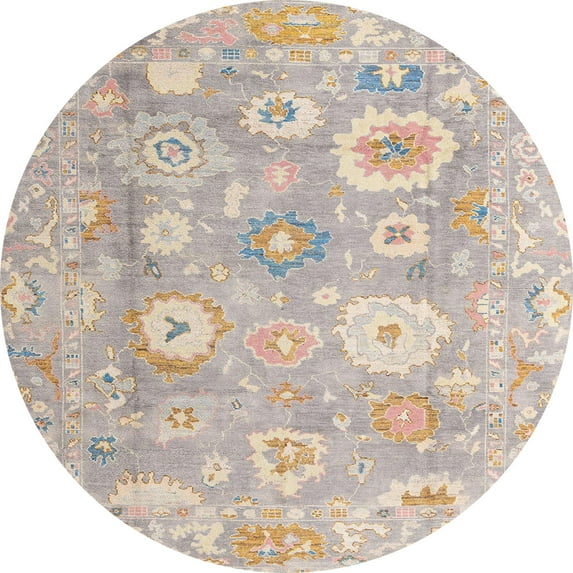 Ahgly Company Indoor Round Abstract Khaki Rose Pink Oriental Area Rugs, 5' Round