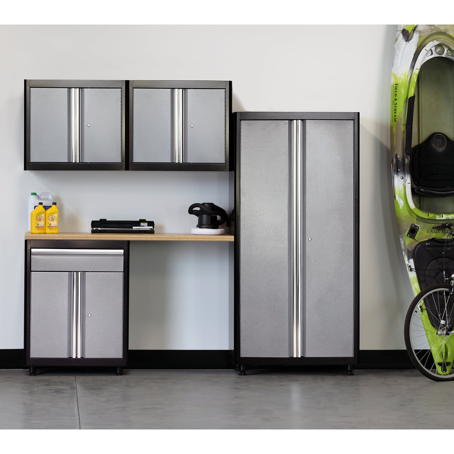 75 in. H x 96 in. W x 18 in. D Welded Steel Garage Storage System in Black Multi-Granite... by Sandusky