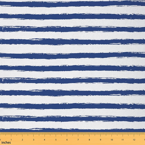 Manfei Blue Stripes Fabric By The Yard 1 Yard for Female Men,Minimalist Geometric Lines Home Decor Fabric By The Yard,Vintage Aesthetic Room Decor Fabric By The Yard,Microfiber Room Decor