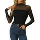 thumbnail image 1 of Camiseta de Malla de Manga Larga para Mujer Camiseta Transparente con Cuello Mock Negro XS, 1 of 5