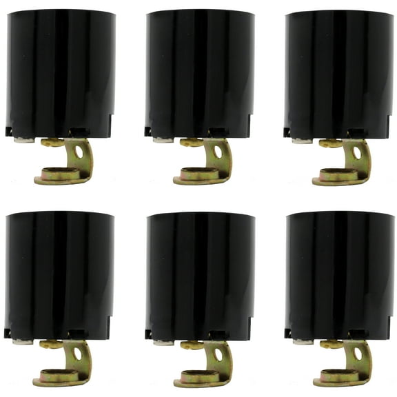 Creative Hobbies ELT5561A Phenolic (Bakelite) Medium Base E26 Fixture Socket, for Incandescent Bulbs, One-Piece Keyless with Hickey, Black, Pack of 6