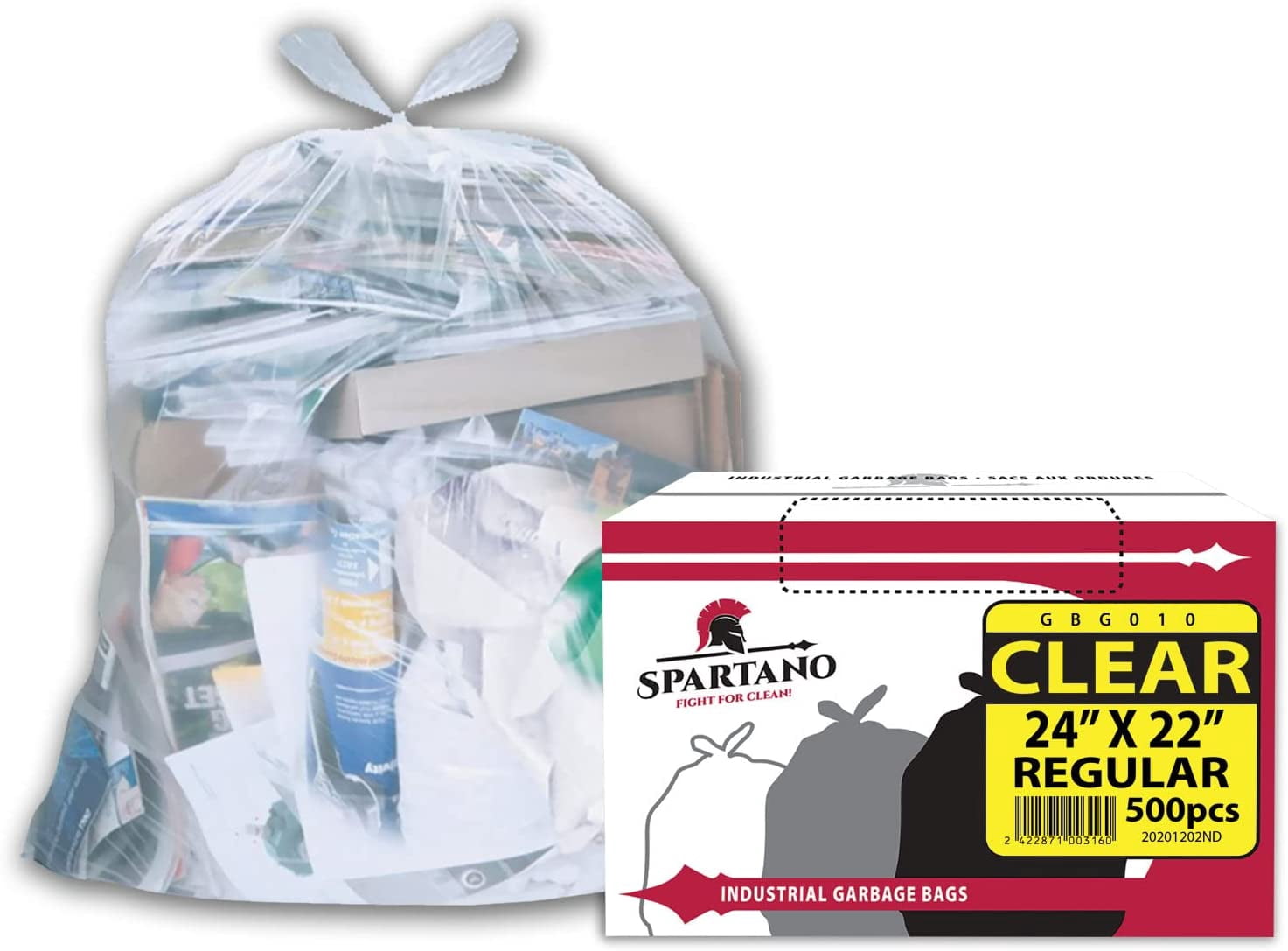 Spartano Clear Garbage Bags 500 Count, Multipurpose Trash Bags for Home