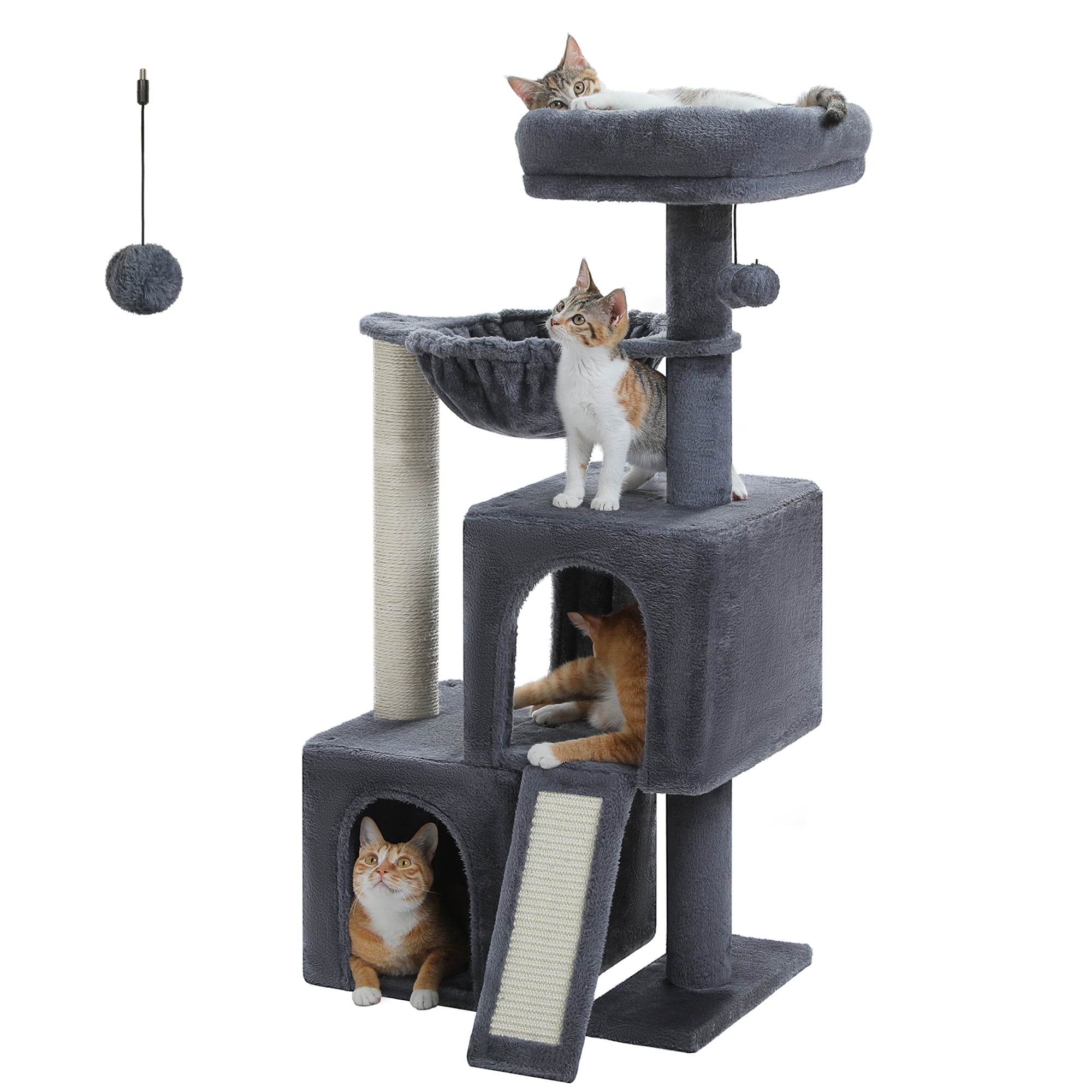 PAWZ Road 41" Cat Tree Condo with Hamock, Cat Scratcing Post Tower Ramp for Indoor Cats,Dark Gray