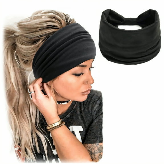 TELOLY Headbands for Women,Polyester Head Scarf,Gym Accessories for Women,Black