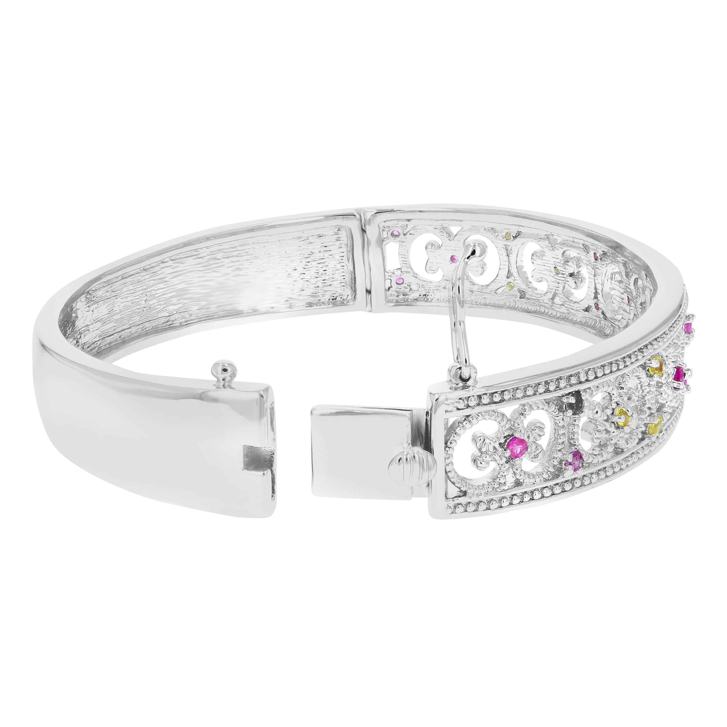 Vir Jewels 0.65 CTTW Pink And Yellow Sapphire Bangle Bracelet in Brass with Rhodium September