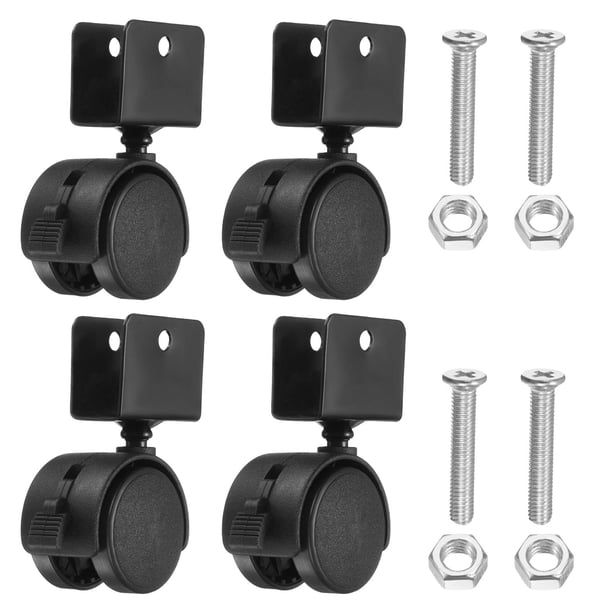 Uxcell 4Pcs 1.5" Ruedas giratorias de nailon con freno 0.71" Abrazadera en U negra