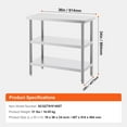 thumbnail image 5 of KFFKFF Metal Kitchen Workstation, 18x36x34 in Stainless Steel Work Table, with 2 Flexible Under Shelves, Durable for Cooking, BBQ, Home, Garage Use, 5 of 8