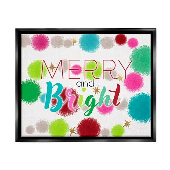 Stupell Industries Merry & Bright Bold Holiday Phrase Holiday Painting Black Floater Framed Art Print Wall Art