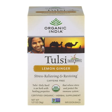 Organic India Saint-Basile Tulsi supplément de fines herbes Sacs Infusion citron gingembre - 18 CT
