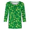 thumbnail image 4 of Uootdi Womens St Patrick's Day Tops Crew Neck Soft Cotton Blend Tees Shirts Green Print 3/4 Sleeves Casual Holiday Tops Gift, 4 of 6