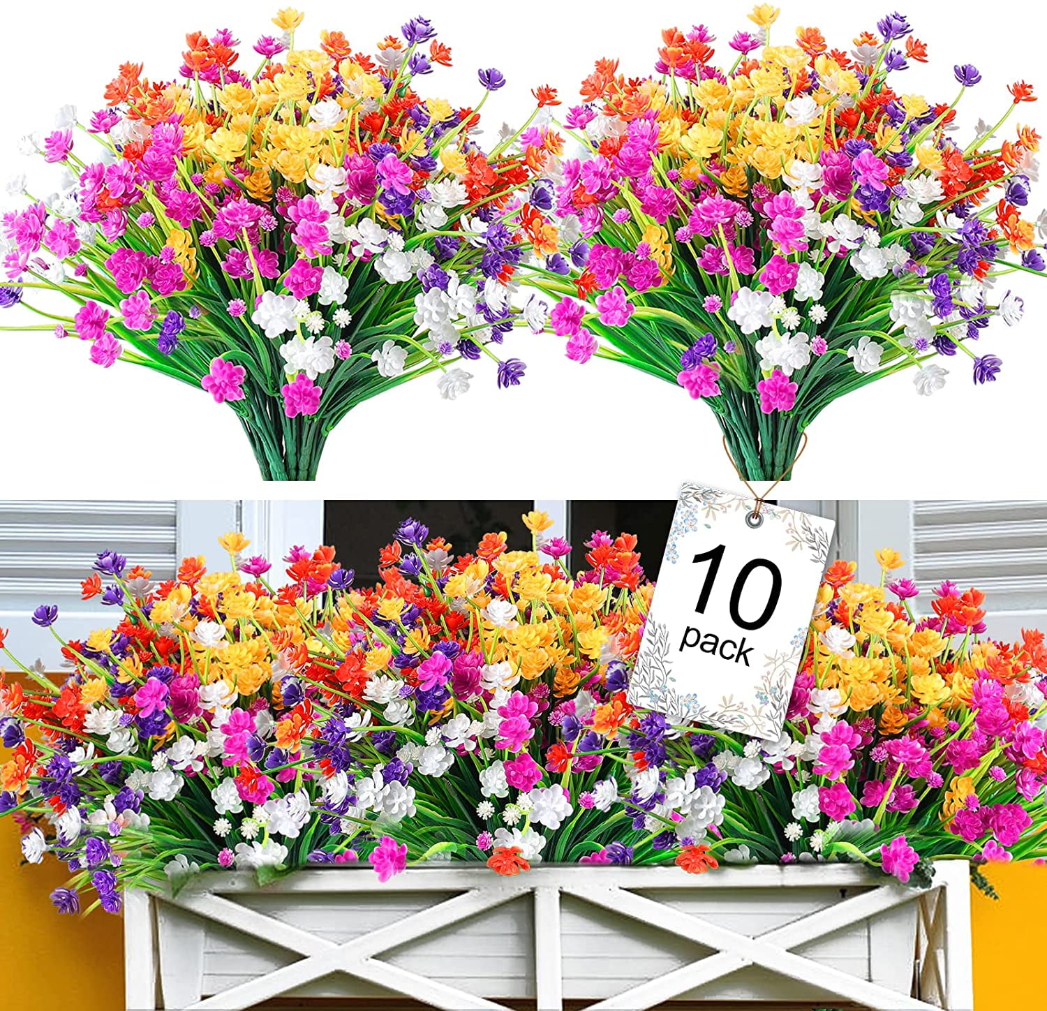 Sinhoon 10pcs Artificial Fake Flowers, Plastic Flowers for Outdoors
