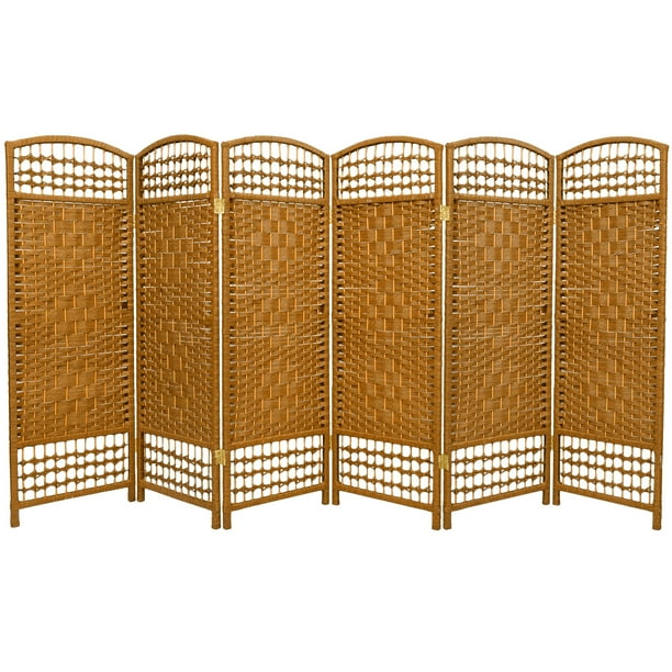 Oriental Furniture 4 ft. Tall Fiber Weave Room Divider, light beige, 6 panel