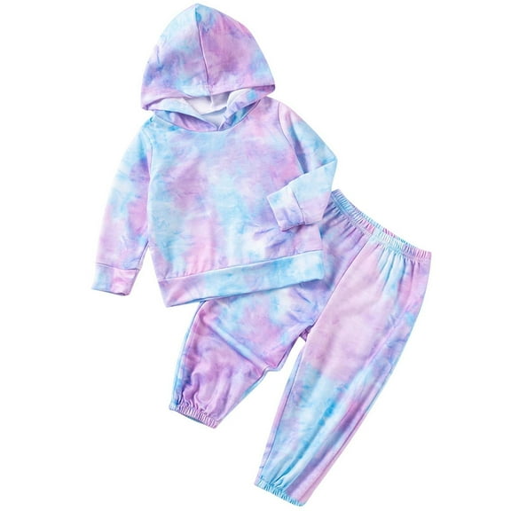 zbxnLI Toddler Girls Tie-Dye Sweatsuits 2 Piece Hoodie Sweatshirt Sweatpants Clothes Sets for Little Girls