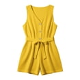 thumbnail image 5 of cfhntfmh Womens Rompers for Summer V Neck Button down Dressy Sleeveless Jumpsuits Casual Tie Waist Shorts with Pockets, 5 of 7