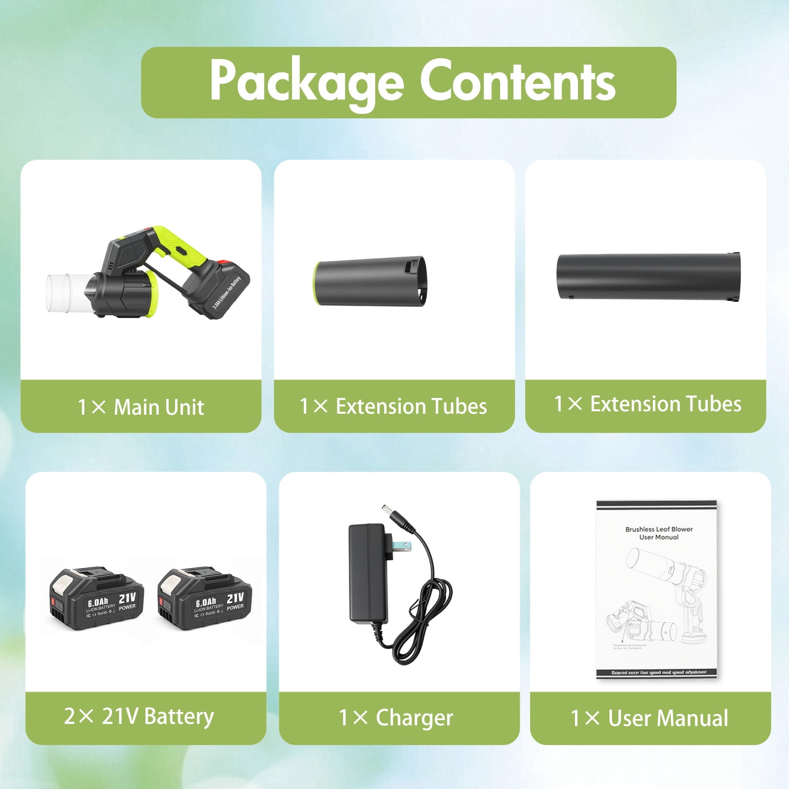 BAOKALER Cordless  Leaf Blower, 21V Leaf Blower with 2 X 6.0Ah Batteries & Charger, Up to 600CFM/130MPH, 3 Variable Speed, 180° Adjustable Tube LED Display for Blowing Leaves, Patio Cleaning