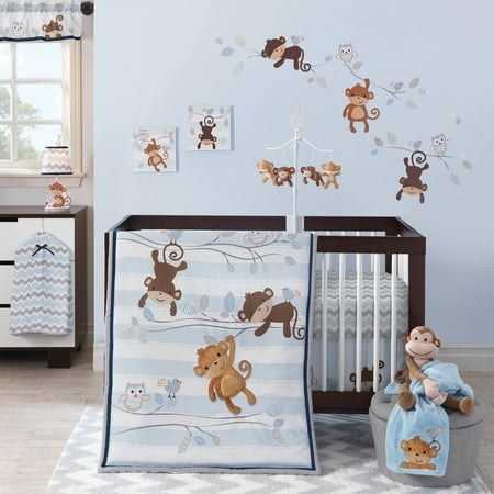 UPC: 0084122253032 | Bedtime Originals Mod Monkey 3-Piece Bedding Set – Blue  Gray  White  Animals