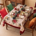 thumbnail image 6 of Softalker Christmas Satin Rectangle Tablecloth, Winter Red Poinsettia Holly Bells Table Cloth, Bright Silk Heavy Weight Fabric Table Cover for Dining, Party Decor, DMFlowerBell 60 x 102 Inch, 6 of 6