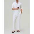 thumbnail image 4 of FOCUSNORM Men's Summer Outfits Solid Color V-Neck Half Sleeve Tops with Drawstring Long Pants Cotton Linen Set, 4 of 9