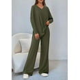 thumbnail image 4 of PRETTYGARDEN 2 Piece Lounge Sets for Women Fall Outfits Casual Knit V Neck Long Sleeve Tops Wide Leg Pants Matching Set, 4 of 8