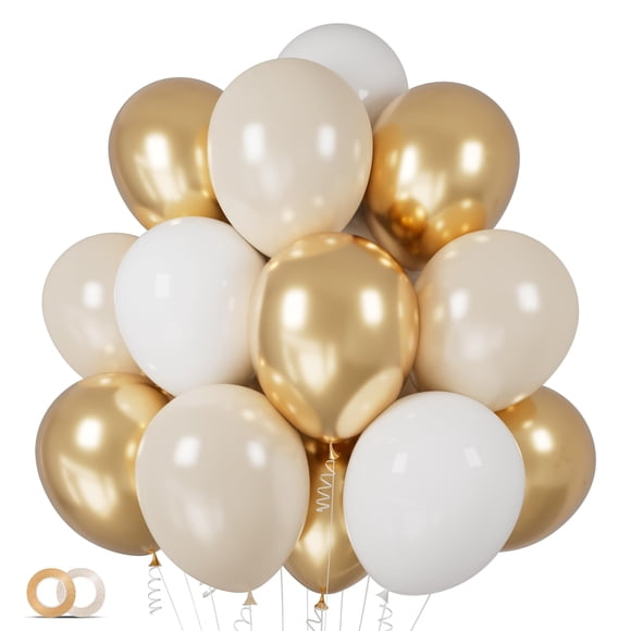 Globos ASIYUHY 100 unidades 12" Látex Blanco y Dorado Fiesta