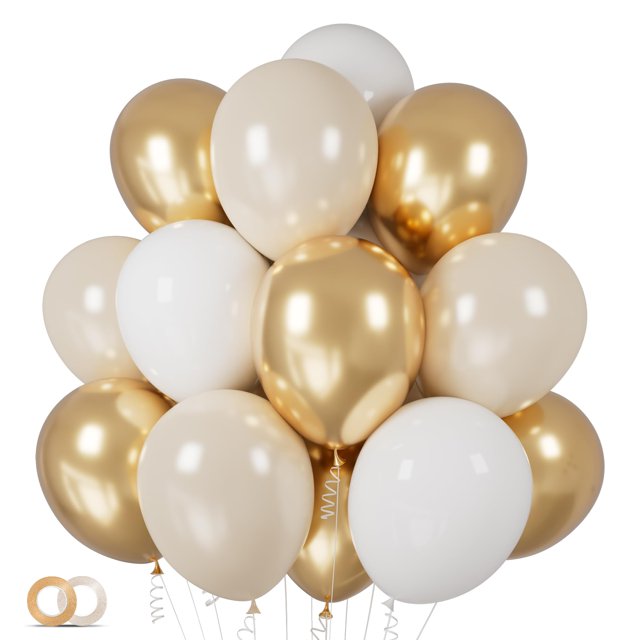 Globos ASIYUHY 100 unidades 12" Látex Blanco y Dorado Fiesta