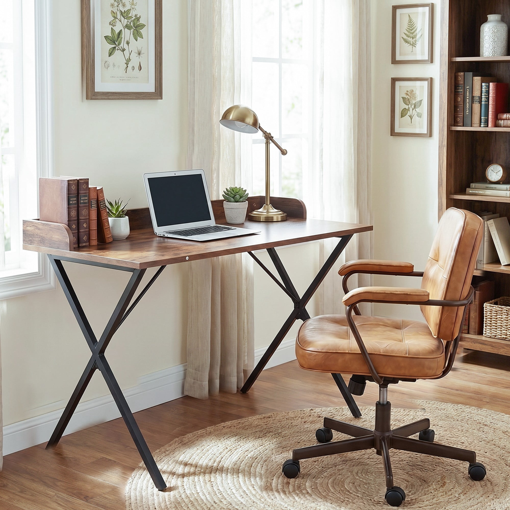 Computer Laptop Writing Desk Table - Metal Frame in Vintage Nutmeg Brown Finish 48" Wide