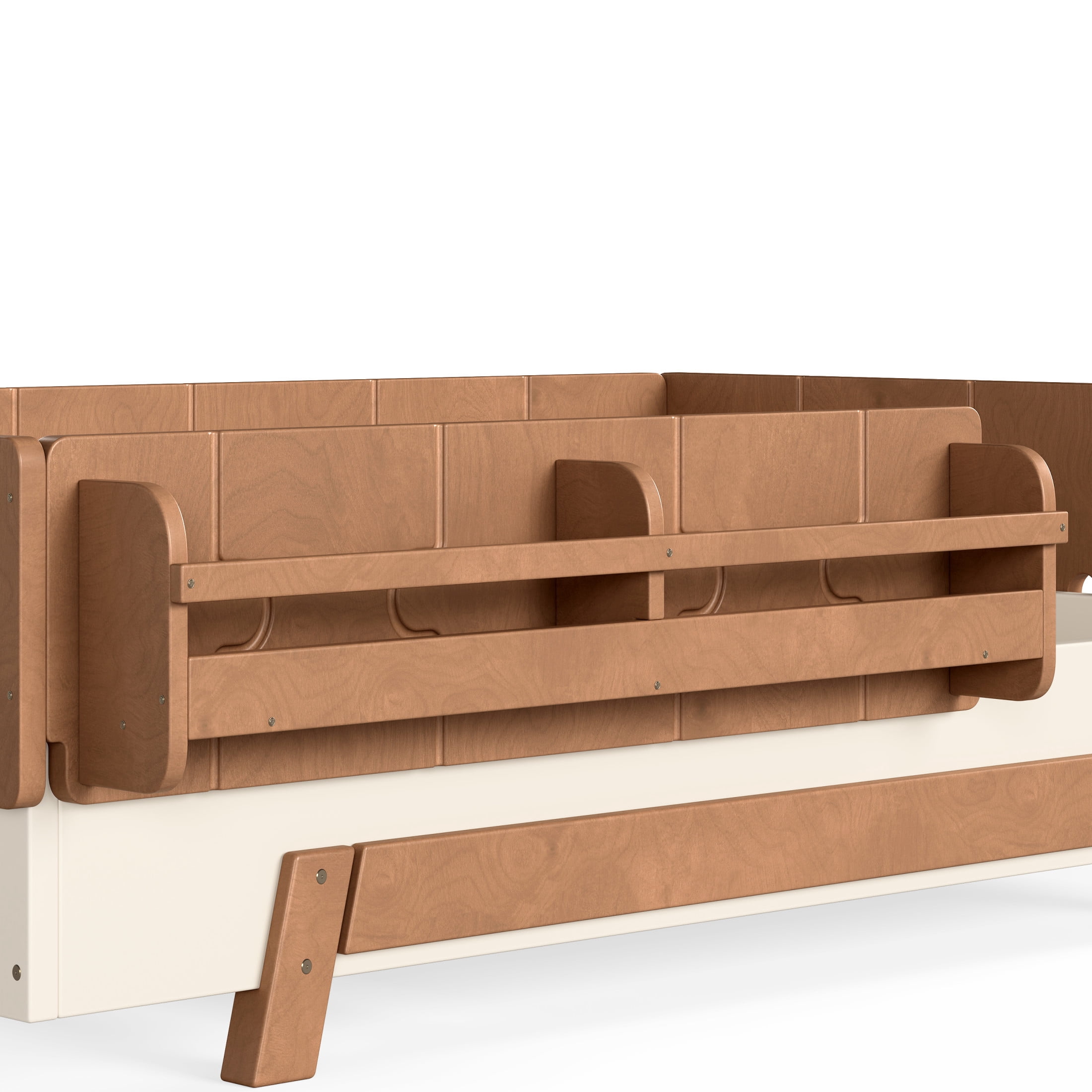 GDF Studio Twin Size Montessori Floor Bed with Guardrails & Bookshelves, Building Block Design, Beige+Brown